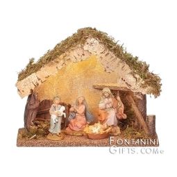 5 Inch Scale 4 Piece Nativity Set with LED Lighted Stable by Fontanini - In Stock