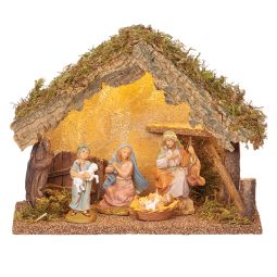 5 Inch Scale 4 Piece Nativity Set with LED Lighted Stable by Fontanini