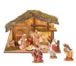 7.5 Inch Scale 8 Piece LED Lighted Nativity Set with Stable by Fontanini, Optional Adapter Avail