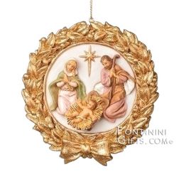 Holy Family in Gold Wreath Ornament for 2023 by Fontanini - Est. Avail. August 2023