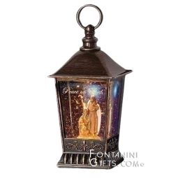 9.5 Inch High LED Swirl Holy Family Bronze Lantern by Fontanini