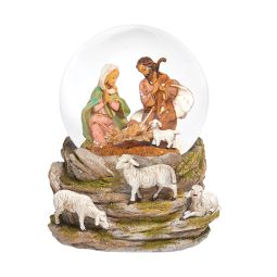 5.75"H 100MM Musical Holy Family and Sheep Glitterdome by Fontanini