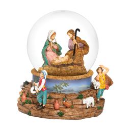 6.75"H 120MM Holy Family Scene Musical Glitterdome by Fontanini