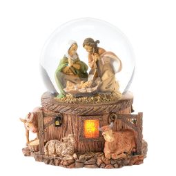 5.7"H 100MM Lighted Musical Holy Family Stable Scene Glitterdome by Fontanini