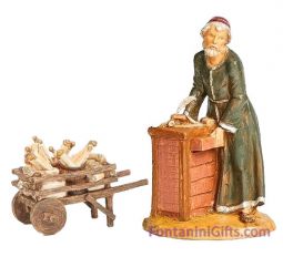 Fontanini 5 Inch Scale Zacchaeus the Tax Collector and Scroll Cart Collection