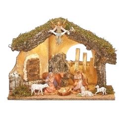 5 Inch Scale 9 Piece LED Lighted Nativity Set w/Stable - Optional USB