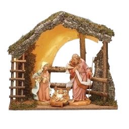 12 Inch Scale LED Lighted Nativity Set 3 Piece Set with Stable by Fontanini - Optional Adapter below