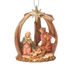 Fontanini 4 Inch High Holy Family Woodtone Finish Ornament