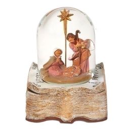 8 Inch Fontanini Holy Family on Bible Musical Glitterdome